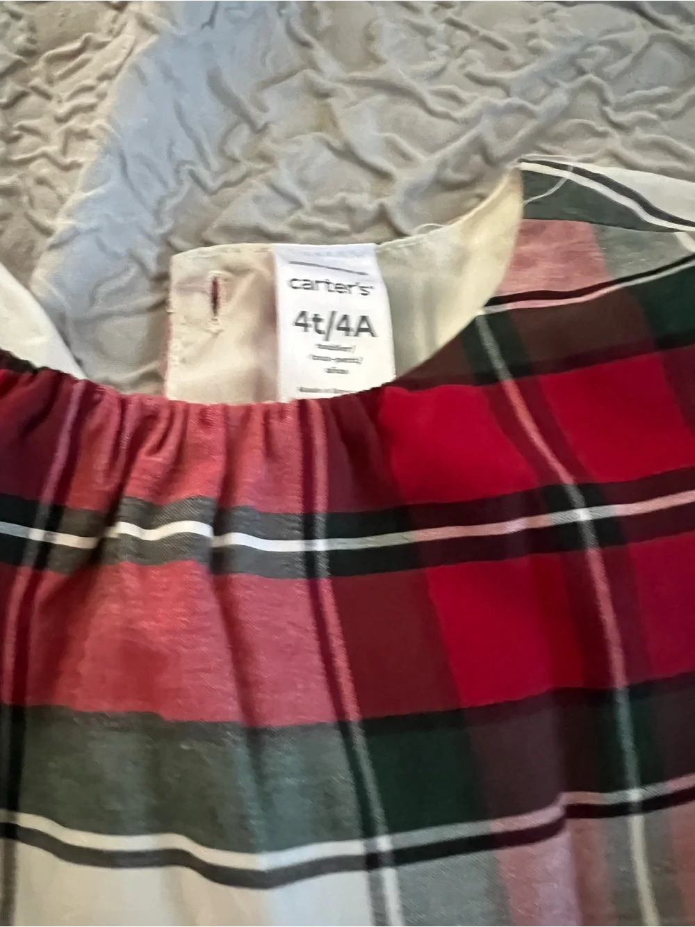 4T Girls Holiday Plaid Dress in Red, Green and Cream